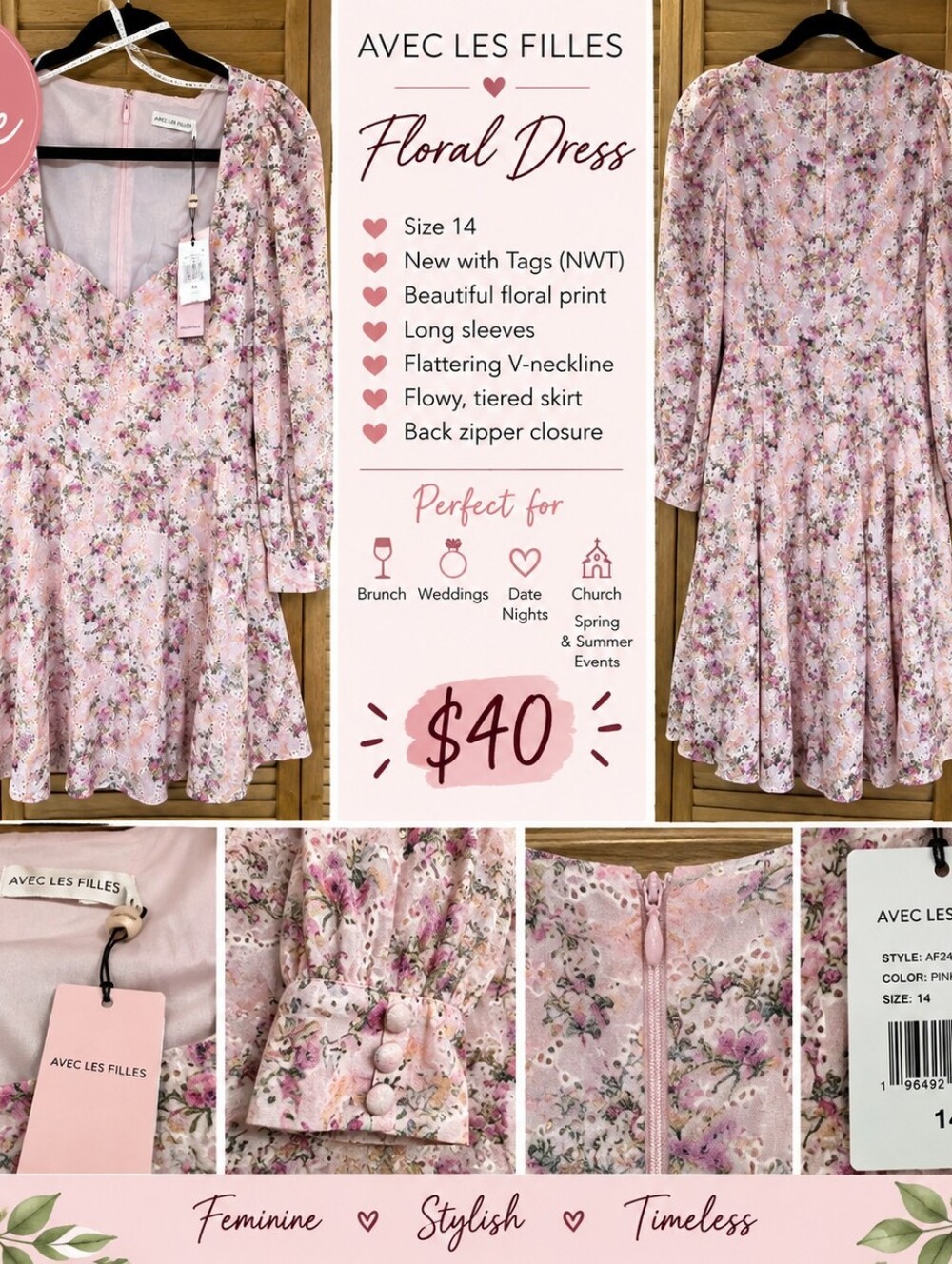 Avec Les Filles Floral Dress – Size 14 – NWT